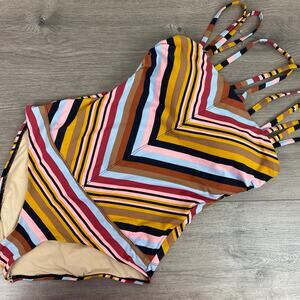 Anthropologie Mermaid Tan&Pink Chevron One Piece Swimsuit Sz.S
